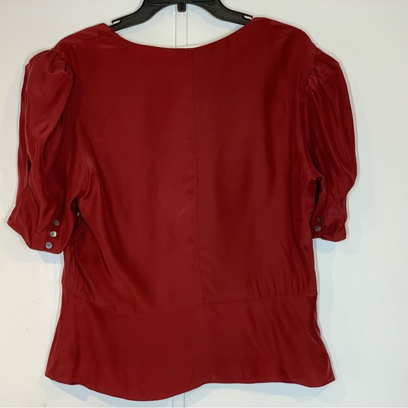 FRAME Shirred Silk Peplum Blouse in OXBLOOD NWOT - Picture 7 of 12